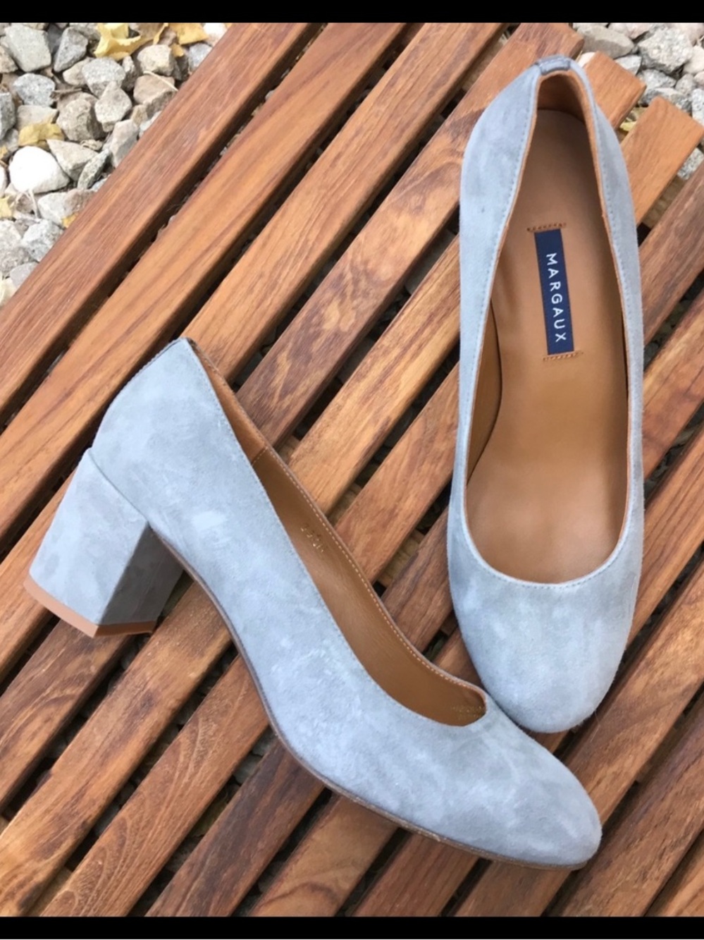 Margaux Light Gray Suede Block Heel Pumps